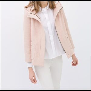 Zara Light Pink short Wool Jacket with Hood
